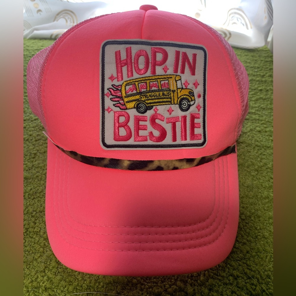 Women 'Hop In Bestie' Pink Trucker Hat Upcycled